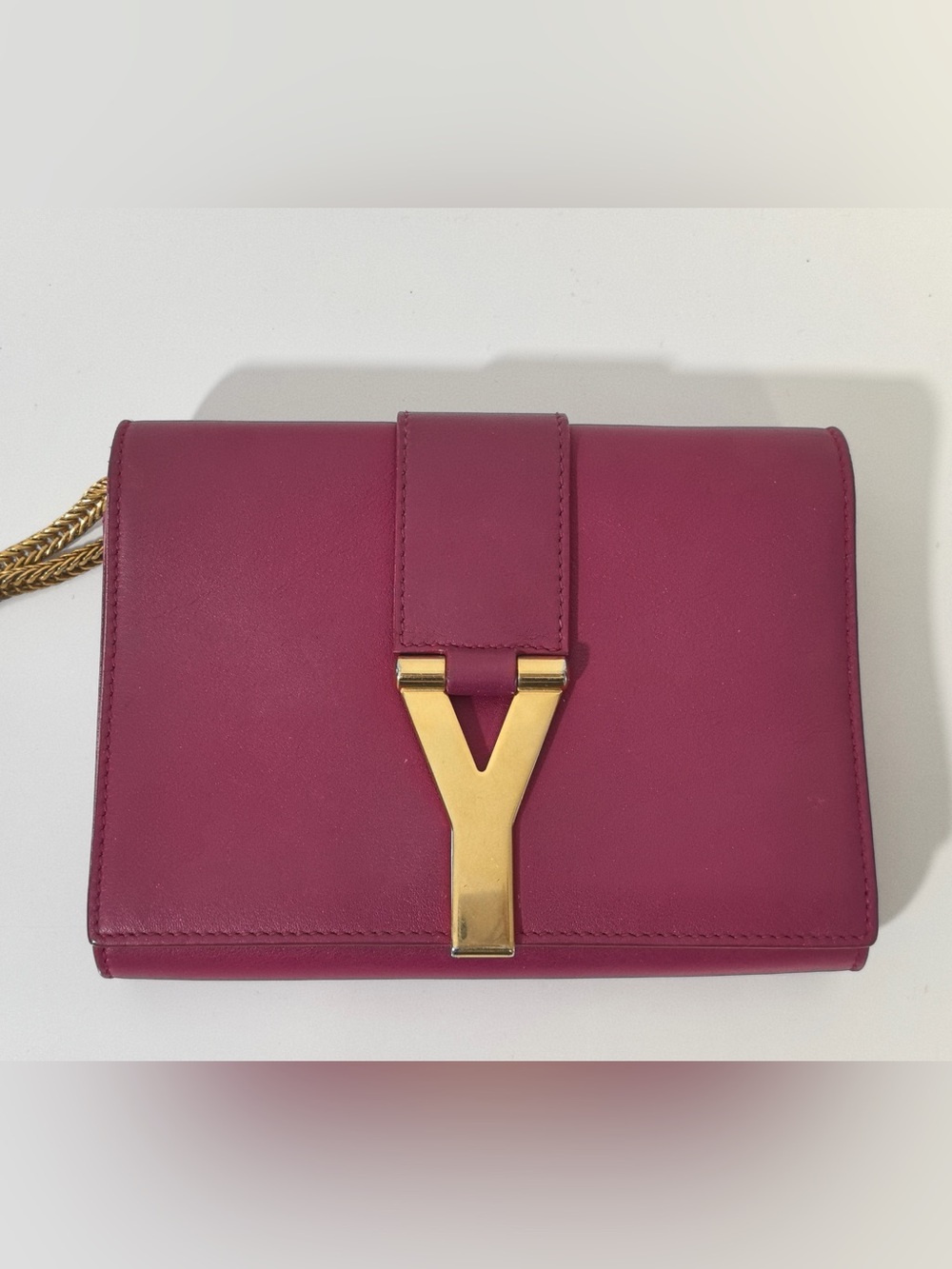 Saint Laurent Pink Leather Y-Logo Chain Wallet